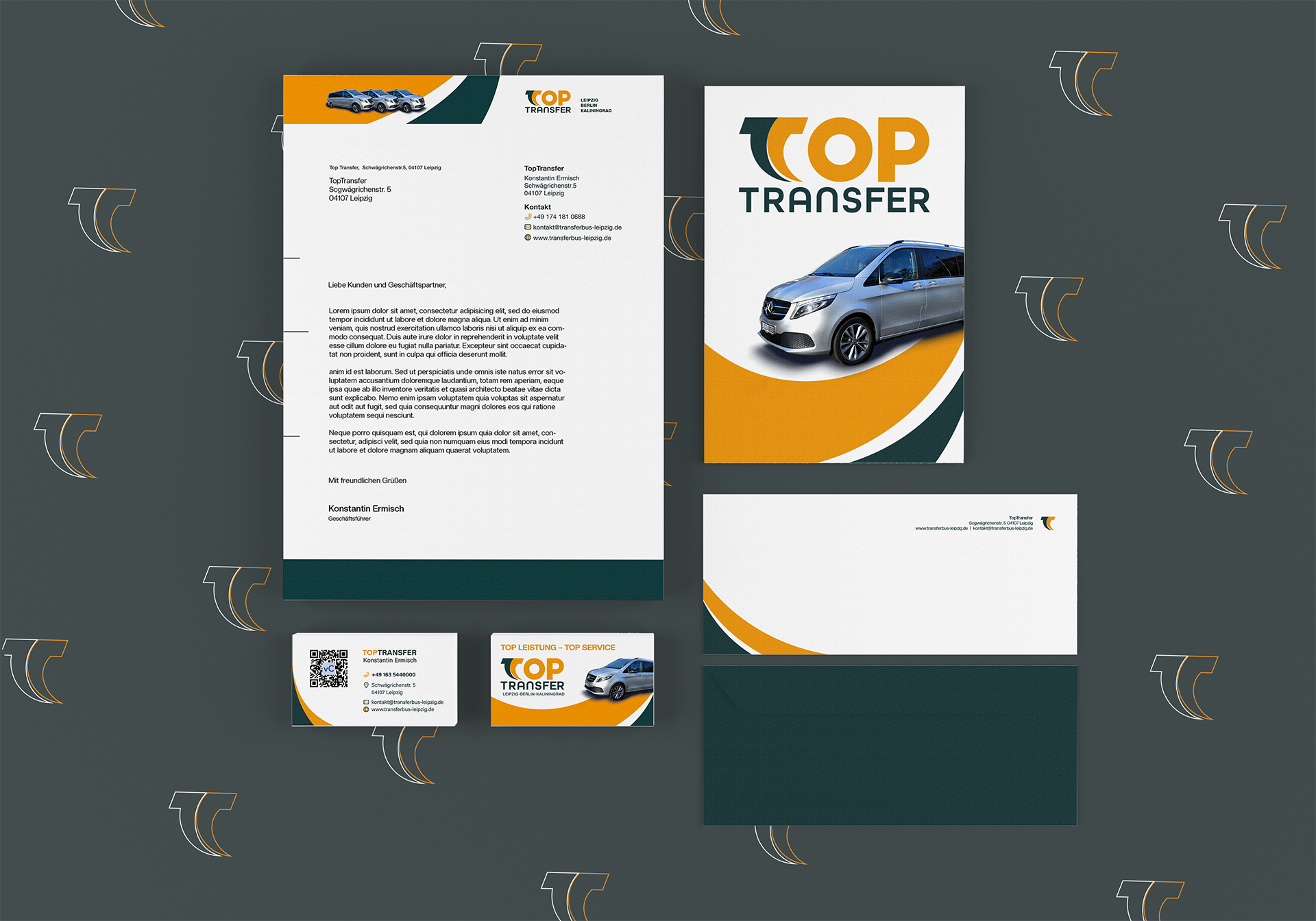 Portfolio Logodesign TopTransfer Corporate Identity Briefpapier und Visitenkarte