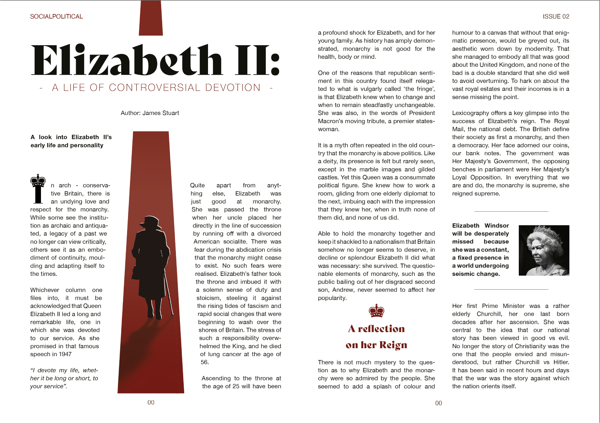 Editorial Design Work Queen Elizabeth at The Chritical Page One